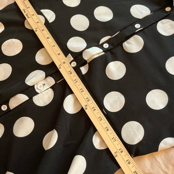 Black & White Polka Dot  1XL DRESS button down, tie/bow 3/4 sleeve, full skirt - Picture 6 of 9
